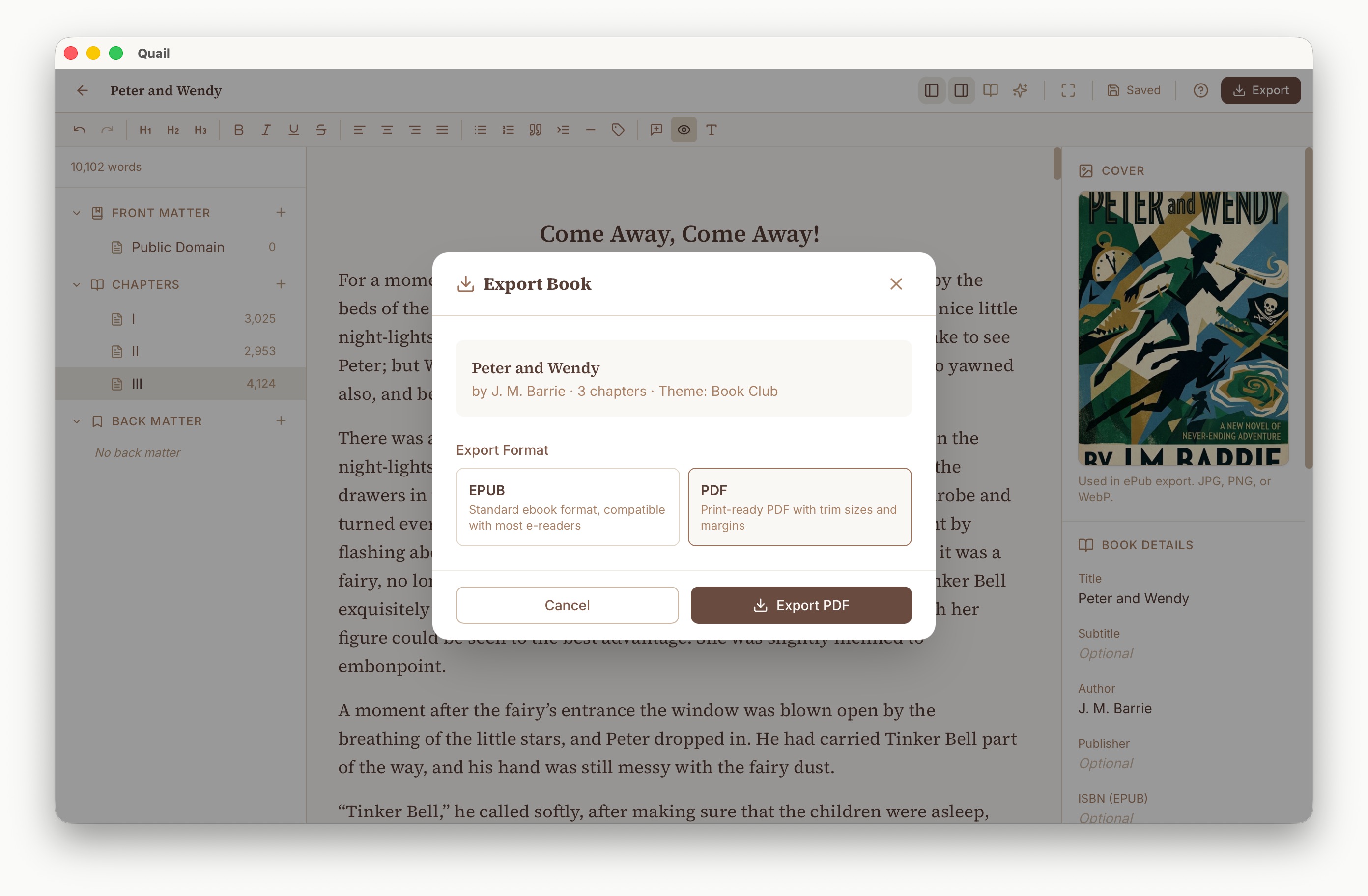 Exporting EPUB and PDF
